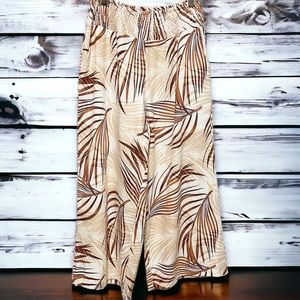 Tahari Linen Palm Leaf Tropical Wide Leg Pants Size Large NWT Smocked Waist